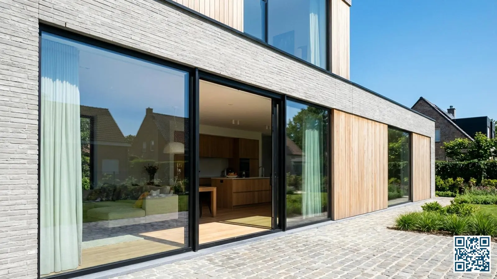 Moderne Belgische woning met grote aluminium kozijnen en slanke profielen voor maximaal daglicht en strak design