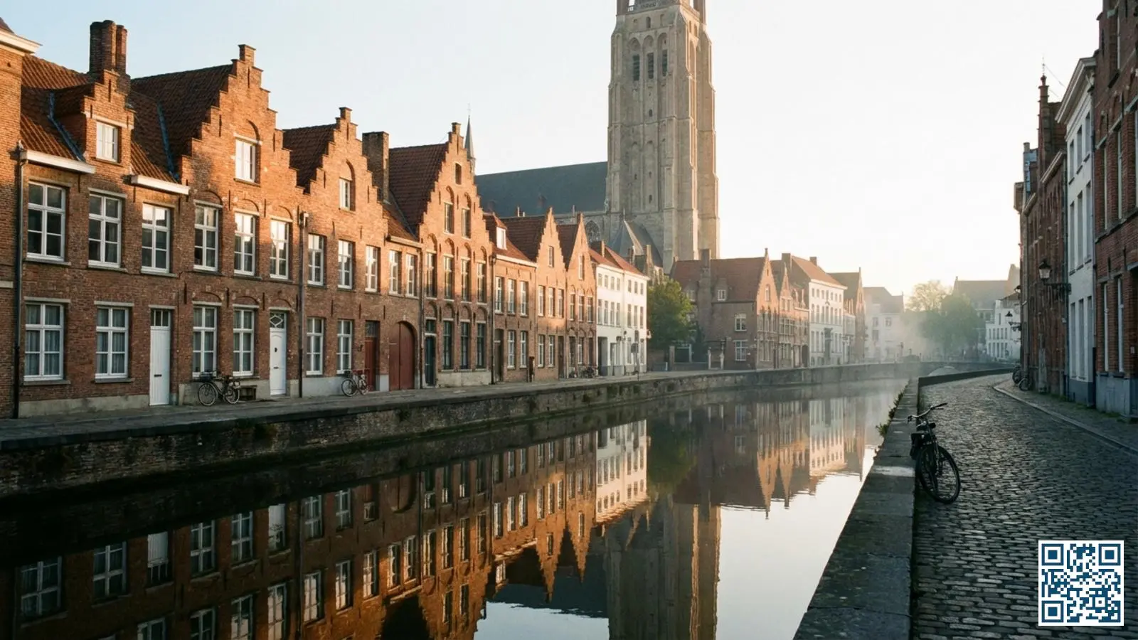 Historisch centrum van Dendermonde met typische rijwoningen en kerktoren langs de Dender