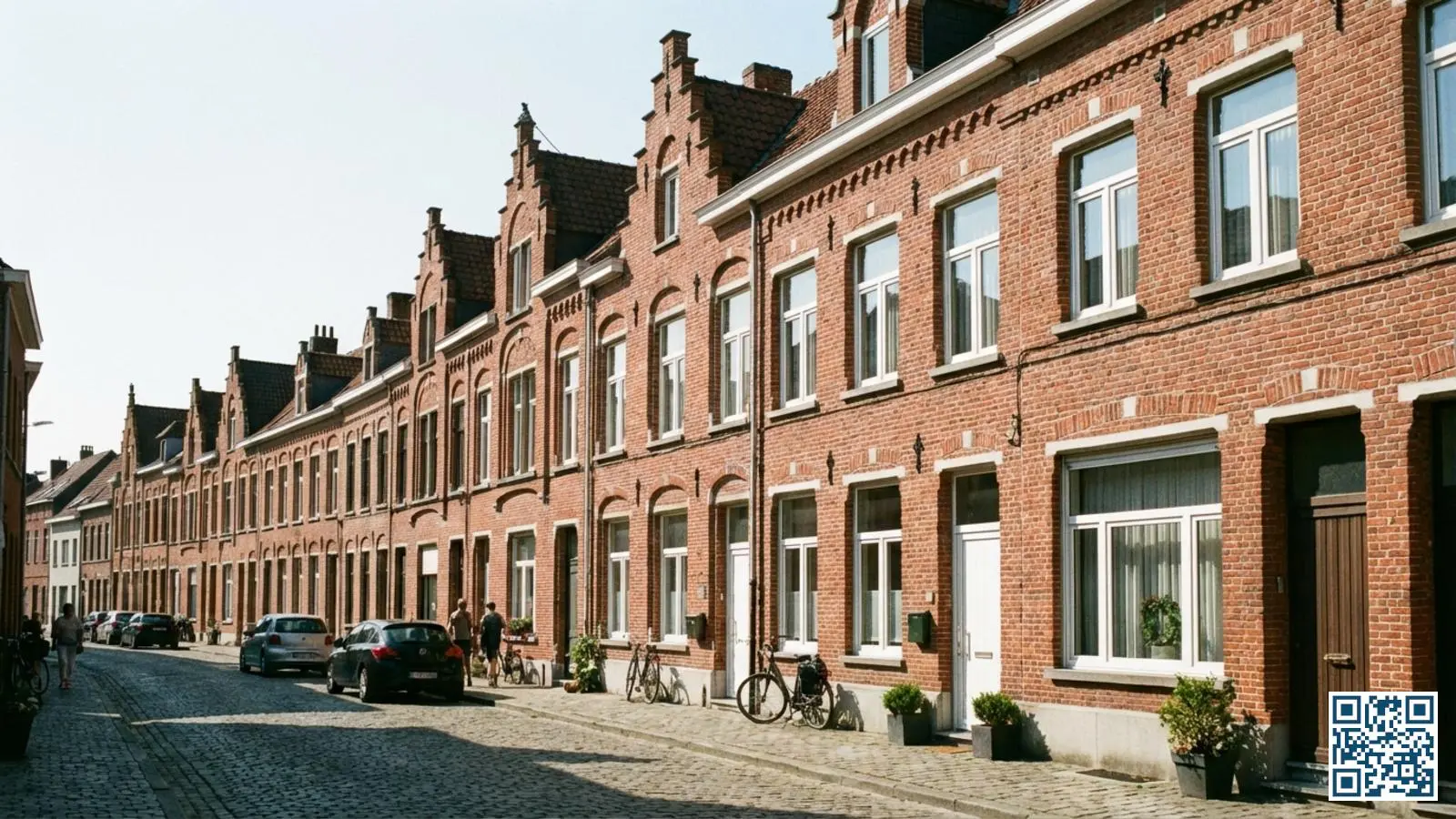 Straatbeeld met typische rijwoningen in Sint-Niklaas met moderne HR-glas ramen in witte PVC-kozijnen