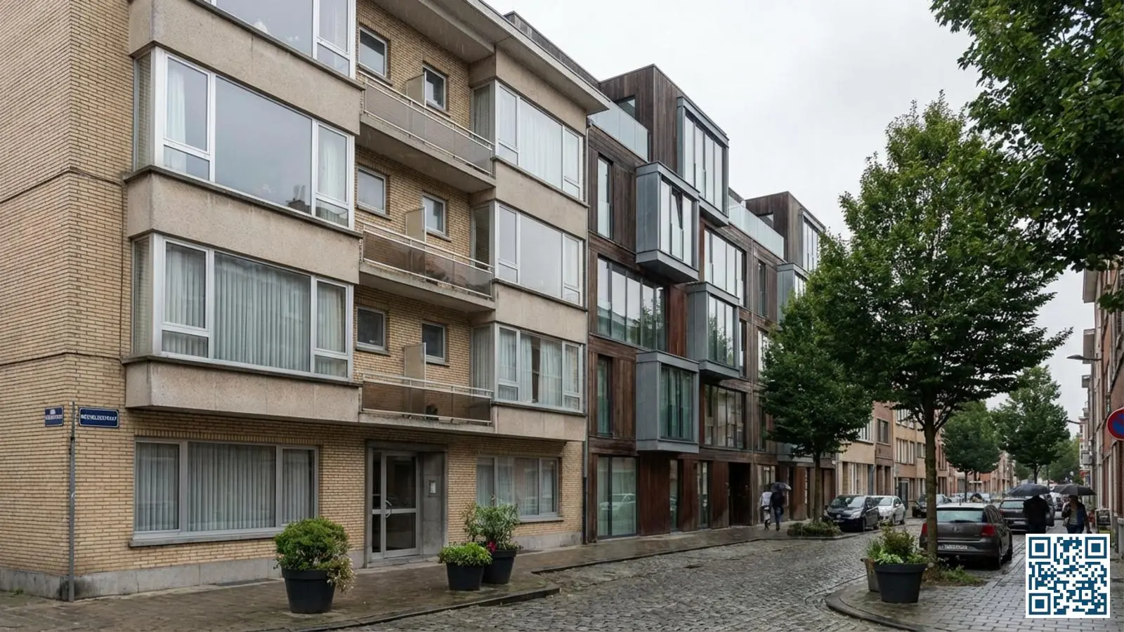 Appartementsgebouwen in Vilvoorde met mix van naoorlogse flatgebouwen en nieuwbouwprojecten in de Brusselse rand