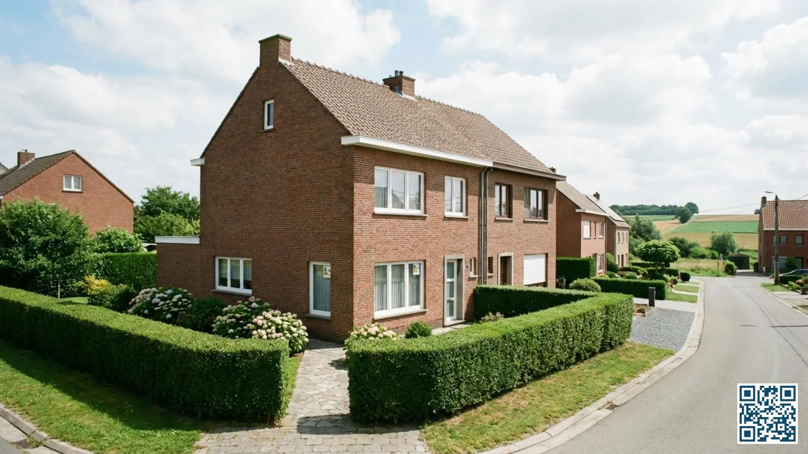 Halfopen woning met moderne HR-glas ramen in een residentiële straat nabij Roeselare in West-Vlaanderen